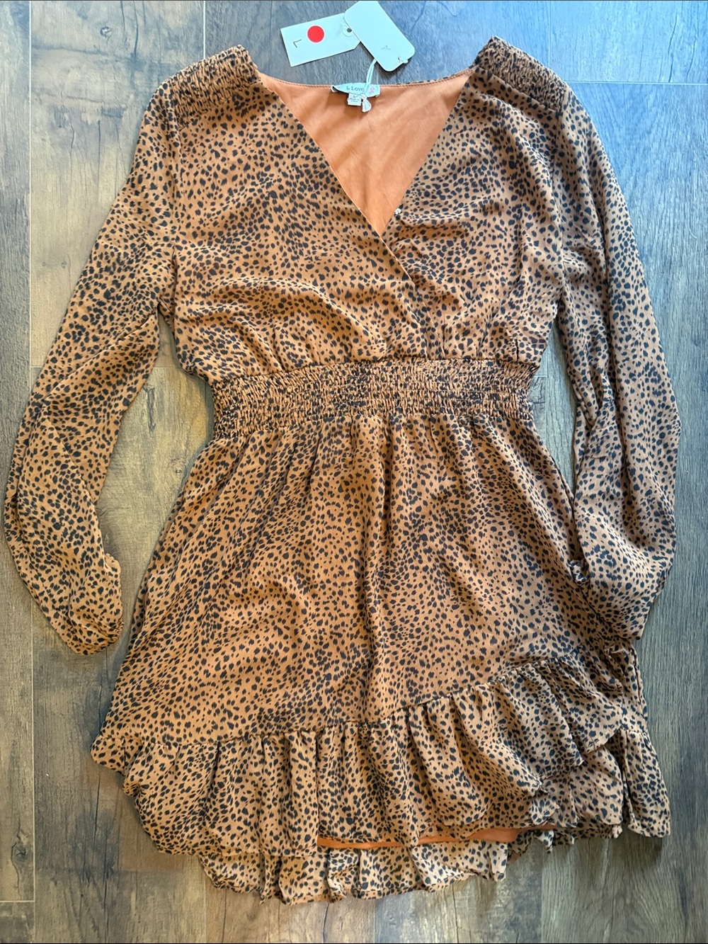 Smocked Waist Rust Leopard Midi Dress